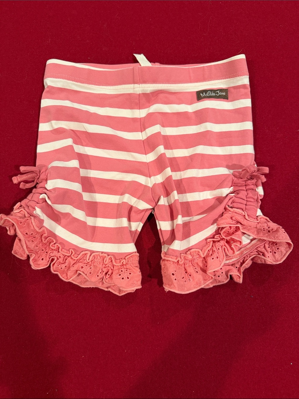 Matilda Jane Coral and White Striped Ruffle Bike Shorts